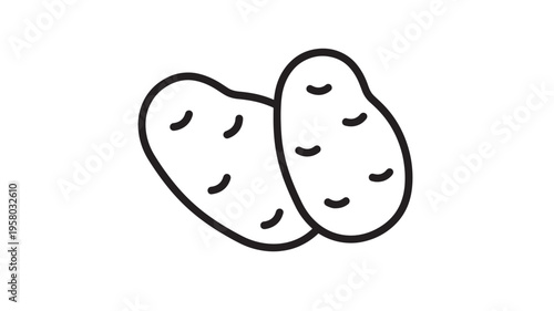 Potatoes simple outline icon with small curves representing eyes on a white background featuring potato, tuber, root vegetable with vegetable and