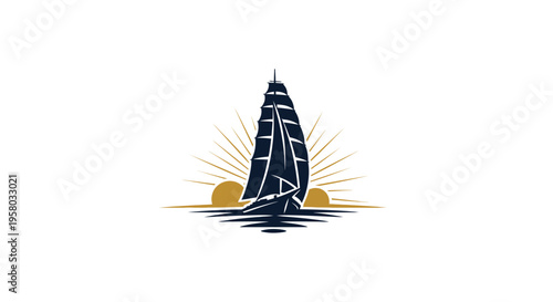 Vector sailboat icon at sunrise