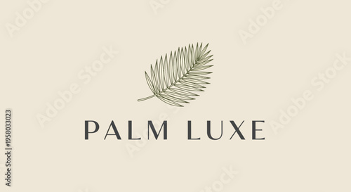 Palm leaf logo vector, luxury brand emblem with text