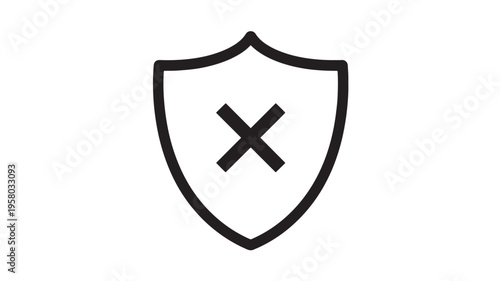 Shield icon with a black cross inside, symbolizing protection, security, and invalidity in simple graphic design.