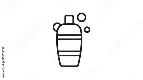 Bottle product icon with three bubbles, representing liquid soap or shampoo in a clean line art style on a white background.