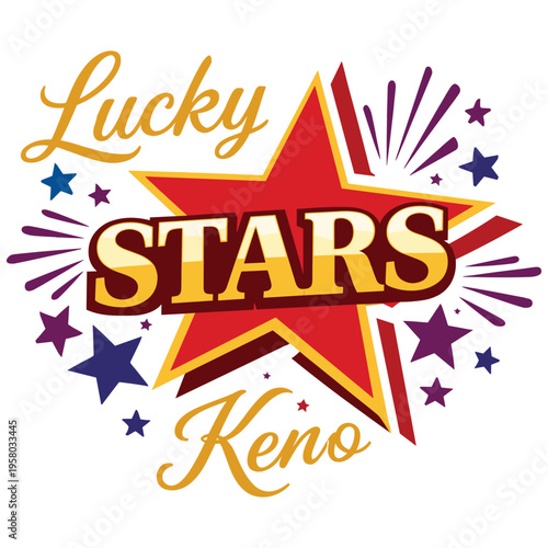 Bright and colorful lucky stars keno logo design with vibrant explosion effects and bold typography