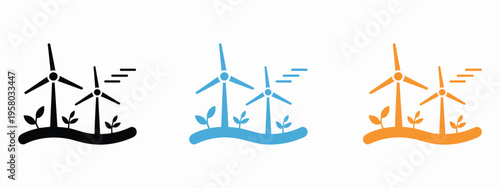 Wind Turbine Icons Renewable Energy Windmill Power Clean Electricity Eco Green Alternative Environment Technology Farm Vector Illustration Collection Isolated