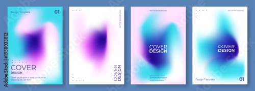 Blue, white and pink abstract modern poster or vertical background vector set. A4 resolution holographic gradient cover design for brochure, book, flyer, poster, banner, annual report presentation.