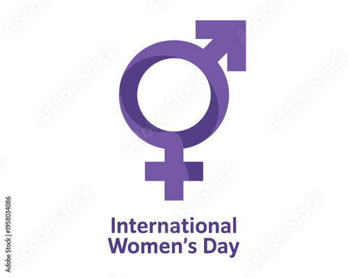A purple logo for International Women's Day featuring a combined male and female symbol