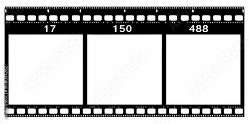 Black and white film strip with three blank frames and numbers