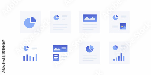 Abstract collection of data visualization icons in shades of blue