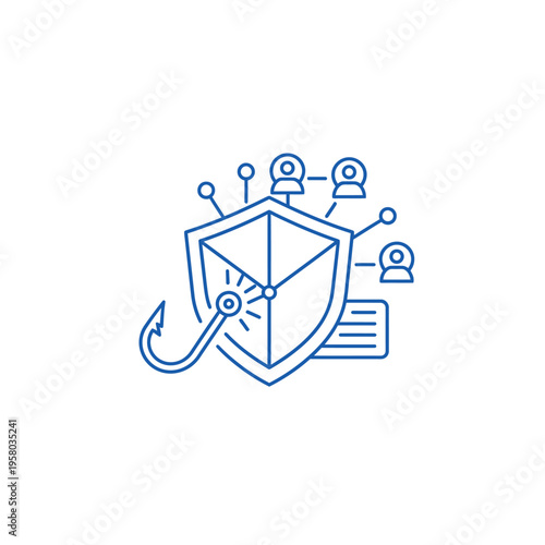 Cybersecurity Shield Under Attack From Phishing Hook and Data Breach.