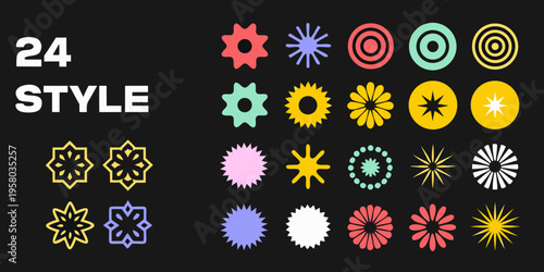 Colorful abstract shapes and patterns with the number twenty four