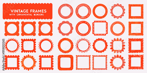 Collection of vintage red frames with ornate and decorative borders