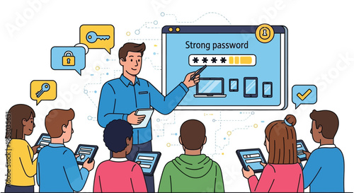 Cybersecurity training session on strong password creation and digital security.