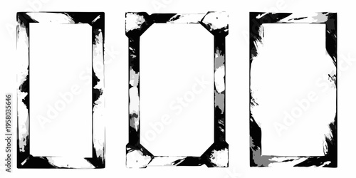 Three rectangular frames with distressed textured black borders