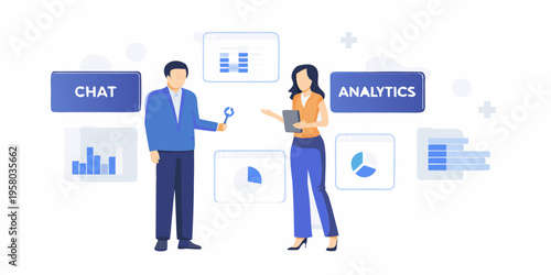 Business professionals discussing data analytics and communication strategies