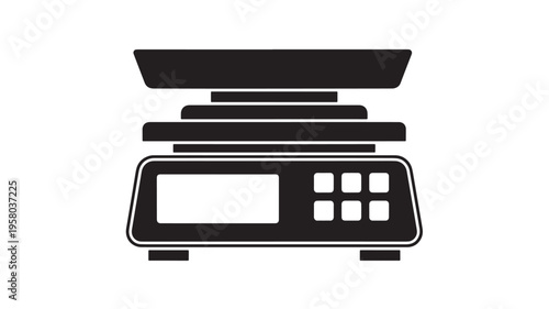 Digital scale icon with a flat platform and a control panel featuring buttons and a screen for measurements