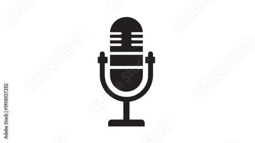 Microphone retro silhouette icon with a heavy base and adjustable stand, perfect for audio recording or broadcasting.