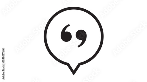 Speech bubble icon with quotation marks inside, representing a quote, dialogue, or message in a simple black outline design on a white background.