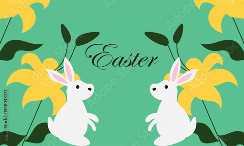Happy Easter banner with eggs and flowers. Soft pastel Easter banner featuring decorated eggs,  ideal for festive greetings, social media covers, for website and seasonal promotions.