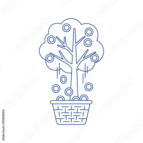 Money Tree Growing Coins in Basket Illustration.