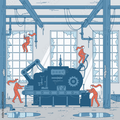 Industrial Machine Assembly with Workers.