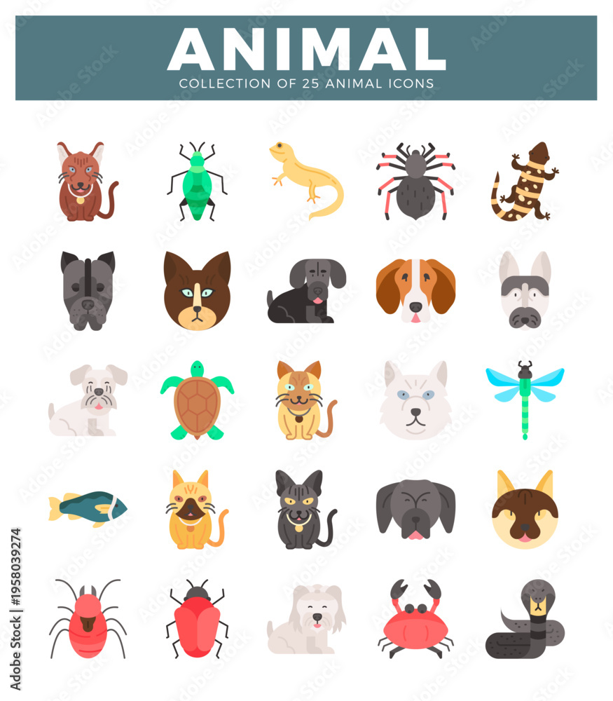 Obraz premium animal icons in a grid on a white background
