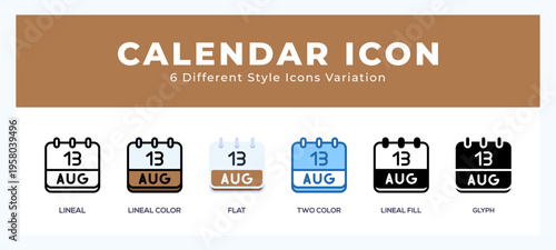 Calendar august pack of icons. vector illustration.