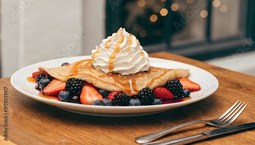 Fruit pancake with fresh cream