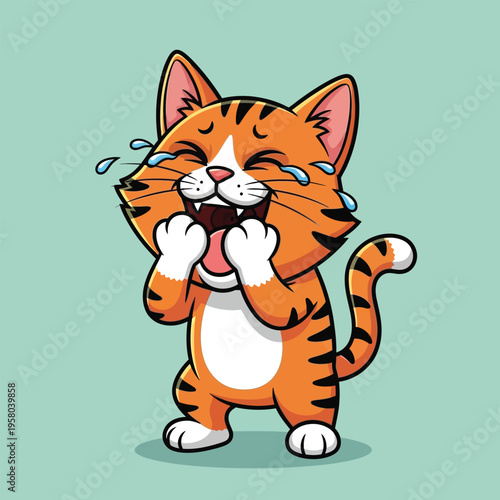 Funny Cartoon Cat Laughing Hysterically with Tears.