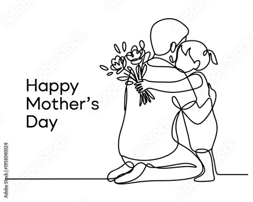 A heartwarming illustration of a mother and child celebrating Mother's Day with a bouquet of flowers
