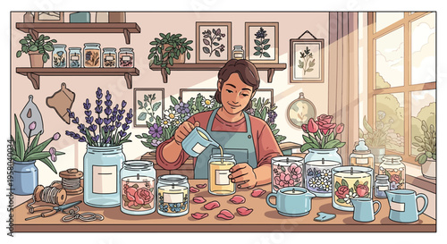 Person carefully preparing natural ingredients in jars.