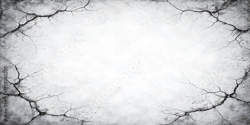 Minimal Cracked Concrete Wall Texture Background with Distressed Grunge Edges, White Cement Surface, Abstract Vintage Wall Pattern Banner. Vector Illustration.
