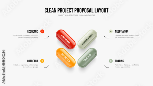 Corporate Development 4 Step Infographic Presentation Template. Professional Introduction Four Element Diagram Frame Design. Project Planning Slideshow Layout Vector Illustration.