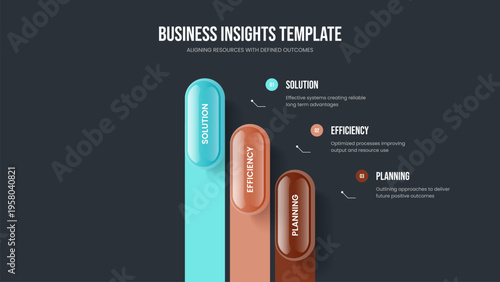 Professional Solution Slide Template Vector Illustration. Corporate Analysis Three Option Diagram Frame Layout. Company Performance 3 Step Infographic Slideshow Design.