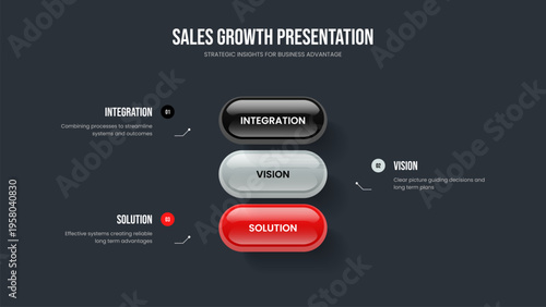 Project Briefing Presentation Design Vector Illustration. Market Development Three Element Diagram Slide Template. Consulting Solution 3 Option Infographic Slideshow Layout.