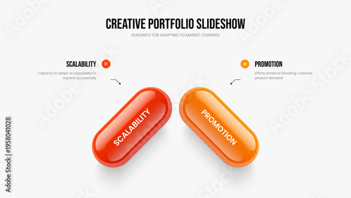 Business Introduction Slideshow Layout Vector Illustration. Market Plan 2 Step Infographic Frame Design. Marketing Proposal Two Element Diagram Slide Template.