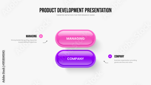 Project Showcase Two Step Diagram Slide Template. Modern Proposal 2 Option Infographic Frame Design. Business Planning Presentation Layout Vector Illustration.
