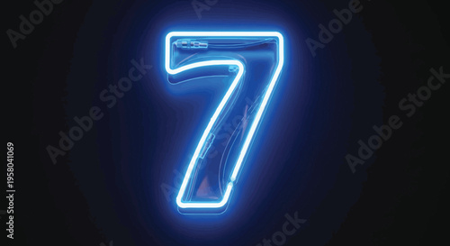 Glowing neon 3d letter A alphabet font sign with metal design and glowing 7 number icon vector illustration
