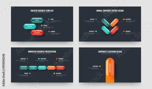 Digital Planning Three Four Five One Step Infographic Frame Layout Vector Illustration Collection. Modern Forecast 3 4 5 1 Element Diagram Slideshow Template Bundle.