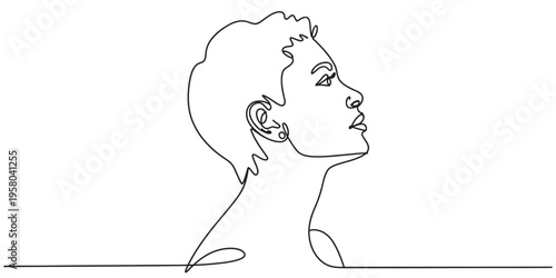 continuous line drawing of a woman's head in profile