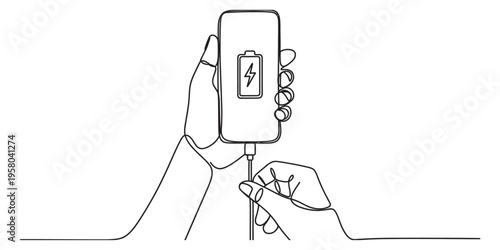person charging smartphone with cable, hands holding device