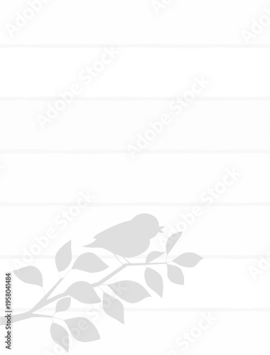 木の板と枝にとまった小鳥のシルエットを組み合わせたイラスト　縦型バージョン