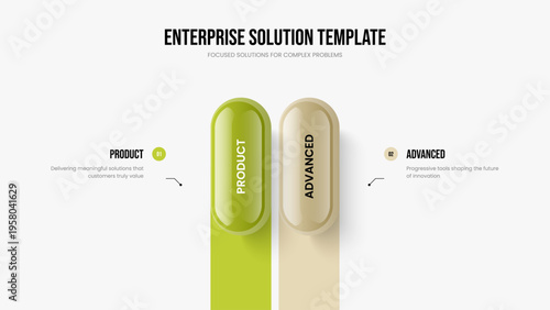 Investor Profile Slide Design Vector Illustration. Corporate Performance 2 Option Diagram Frame Template. Business Review Two Element Infographic Presentation Layout.