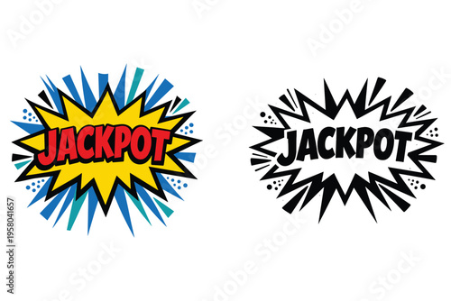 Vibrant comic book style explosion with the word jackpot in bold colorful letters isolated design