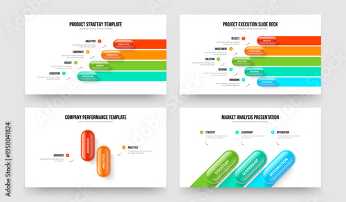 Investor Portfolio Four Five Two Three Option Diagram Presentation Template Vector Illustration Set. Creative Solution 4 5 2 3 Step Infographic Slideshow Layout Bundle.