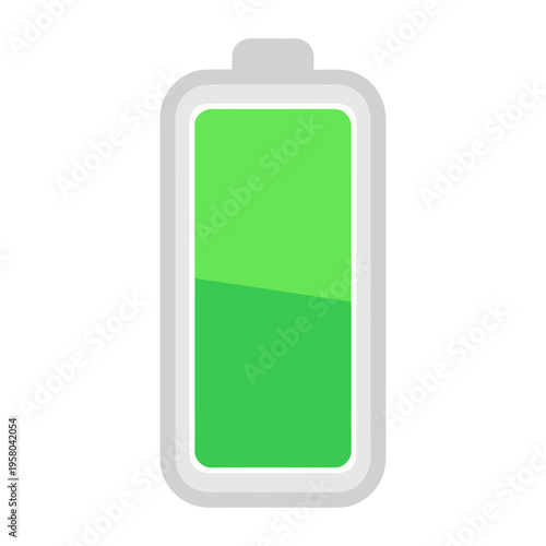 Digital illustration of a battery icon showing approximately half charge, signifying a moderate power level for electronic devices, essential for understanding energy status