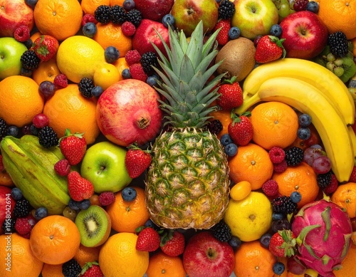 Vibrant Assortment of Fresh Tropical and Seasonal Fruits.
