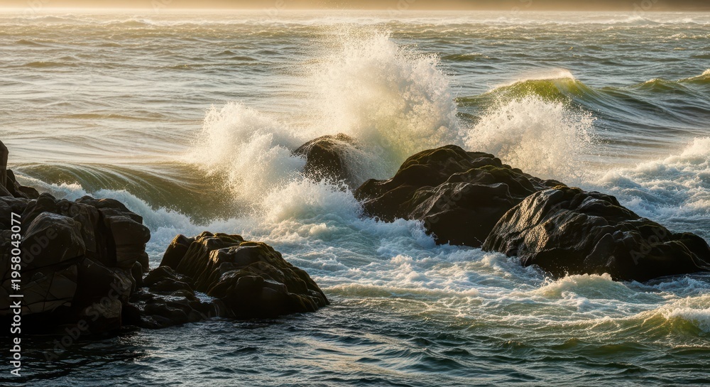 Obraz premium Waves Crashing Against Rocks on the Pacific Coast.