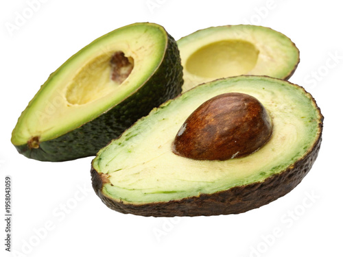 Fresh Halved Green Avocado with Pit Isolated