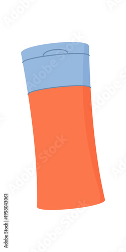 Healthy medicine kit container in flat cartoon graphic style. Healthcare box with useful goods as simple gift of support. Bright orange and blue color palette suits hospital aid, donate charity