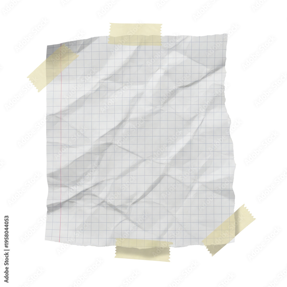 Fototapeta premium Crumpled graph paper taped black background