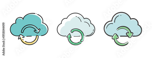Cloud sync icons with refresh arrows, representing data backup and synchronization services